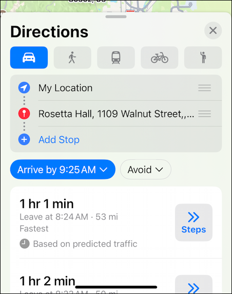 apple maps deferred departure arrival directions - arrive at time recalculation