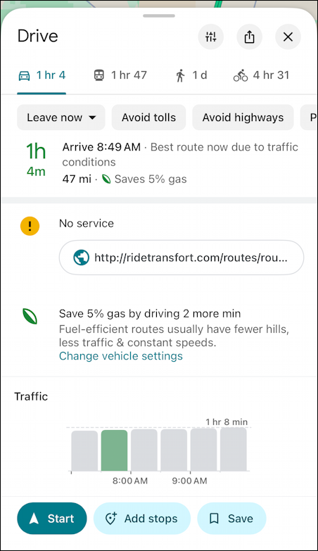 google maps deferred departure arrival directions - route information