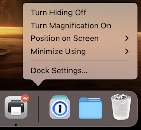 macos dock customization how to - dock settings popup menu
