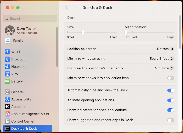 macos dock customization how to - settings in system settigs
