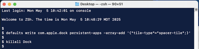 macos dock customization how to - add spacer with terminal command