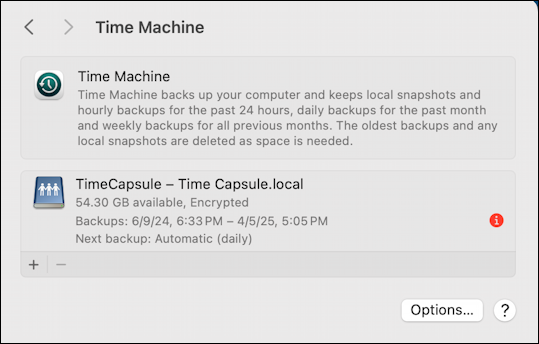 time machine no backup for days - setup and configuraiton