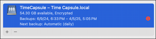 time machine no backup for days - selected
