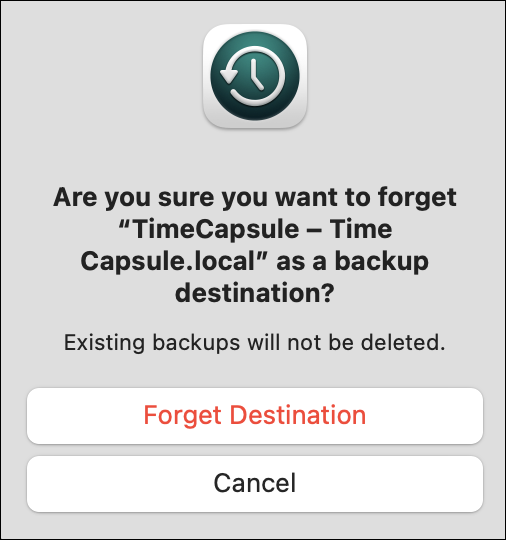 time machine no backup for days - are you sure you want to forget as a backup destination