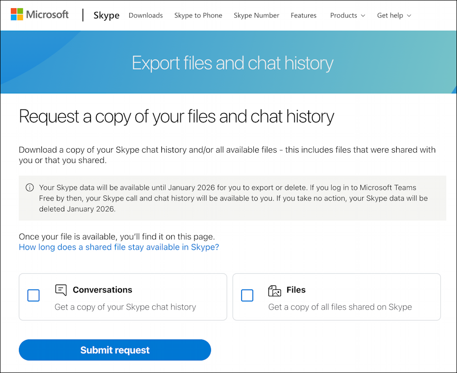 skype delete personal data how to - main screen