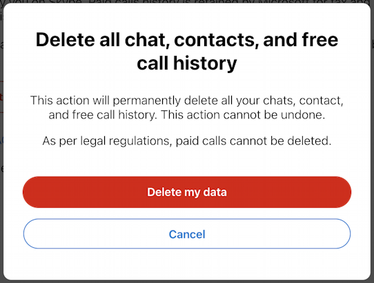 skype delete personal data how to - confirm delete all chat contacts call history