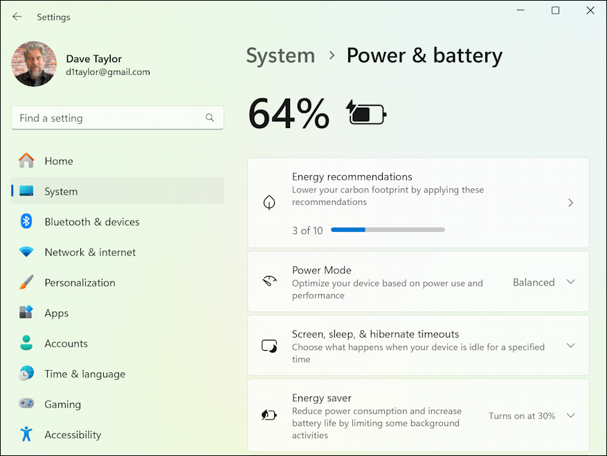 win11 camera battery settings - main screen