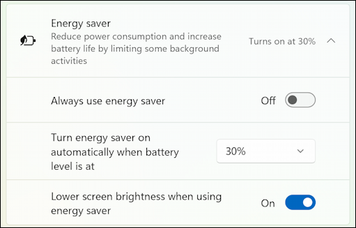 win11 camera battery settings - energy saver options