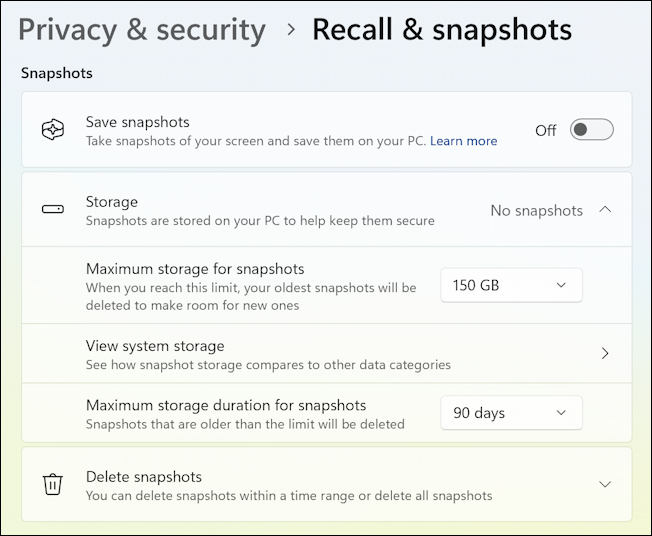 win11 encrypt drive enable recall - settings preferences for recall