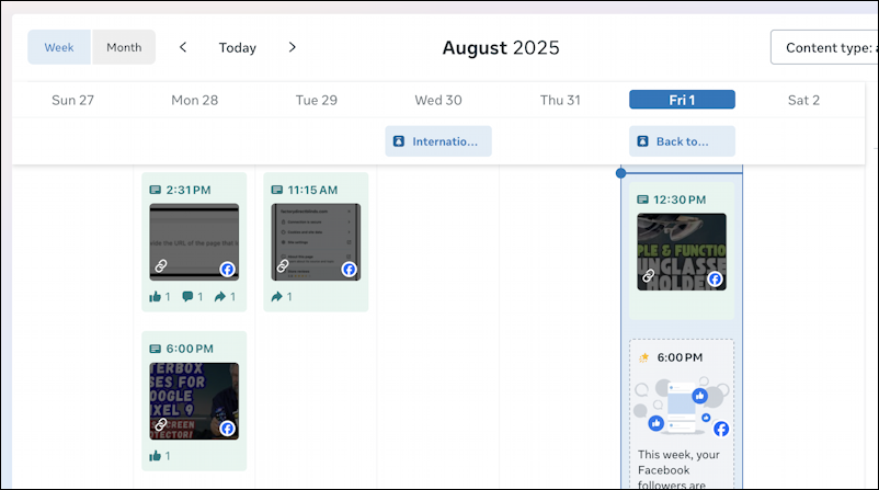 facebook meta business suite - scheduler shows upcoming post