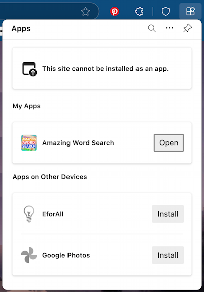 microsoft edge msn.com games amazing word search - installed apps