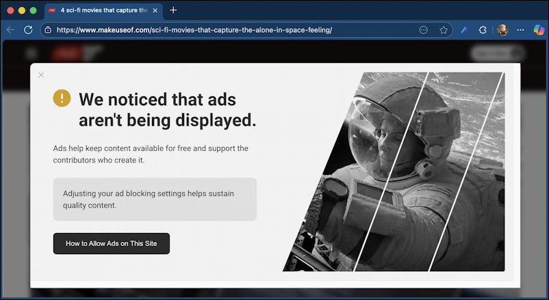 Microsoft Edge ad blocker - site won't display content