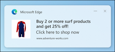 Microsoft Edge Windows 11 website notification - an ad advertisement