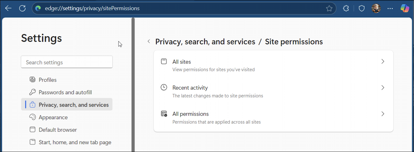 Microsoft Edge Windows 11 website notification - site permissions