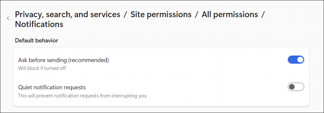 Microsoft Edge Windows 11 website notification - settings all notifications